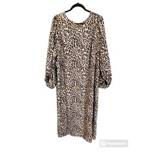 H&M XXL Animal Print 3/4 Balloon Sleeve Back Slit Maxi Dress
